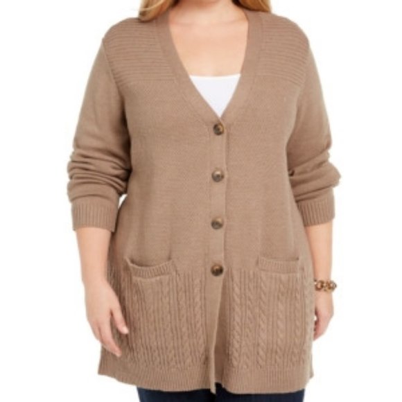 Karen Scott Sweaters - 𝅺Karen Scott Plus Size Ribbed Knit Cardigan Sweater